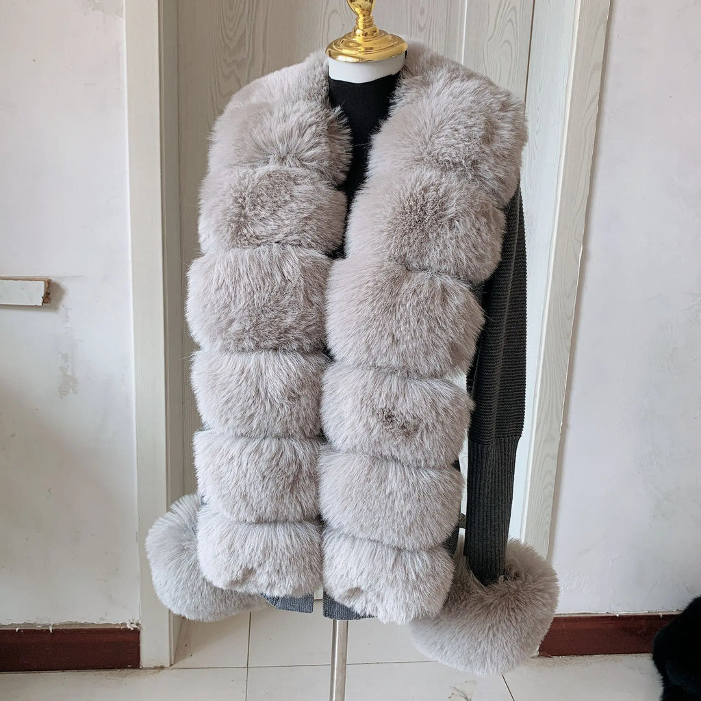 Women Faux Fur Knit Sweater cardigan Spring Autumn elegant Knitted sweater with faux fox fur collar Ladies Fashion Coat fur coat
