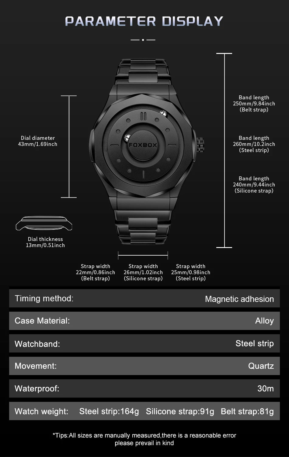 FOXBOX Creative Scrolling Pointer Magnetic Force Men's Quartz Wristwatches Outdoor Sports Waterproof Watch Men Relogio Masculino