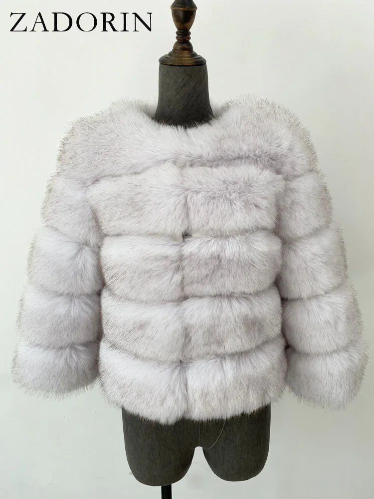 ZADORIN S-6XL Mink Coat Winter Black White Faux Fur Coat Woman Elegant Fluffy Faux Fur Jacket Top Short Fur Coats Woman Clothing