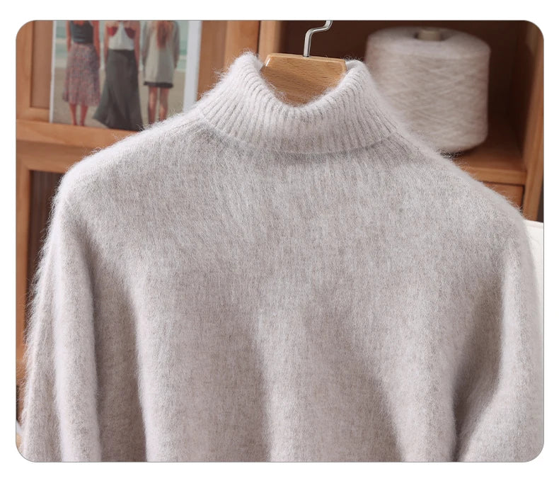 Autumn And Winter New 100% Mink Cashmere Sweater Ladies' High Lapel Solid Color Padded Pullover Wool Knitted Bottoming Shirt