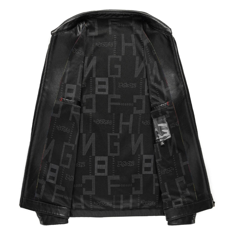 YN-2335 Spring and Autumn Men's Genuine Leather Polo Mock Neck Jacket Fashion Slim Sheepskin Coat Black Grey Husband Gift Youth