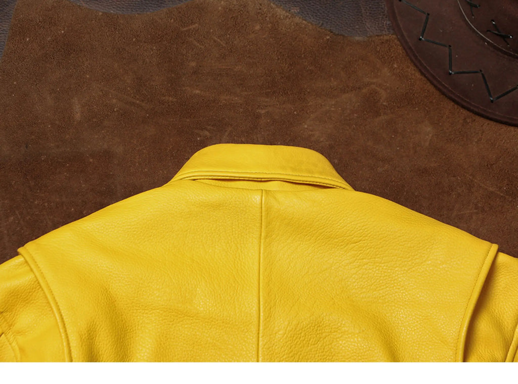 Mauroicardi Spring Autumn Cool Handsome Short Yellow Soft Pu Leather Jacket Men Turn-down Collar Luxury Designer Clothes 2025