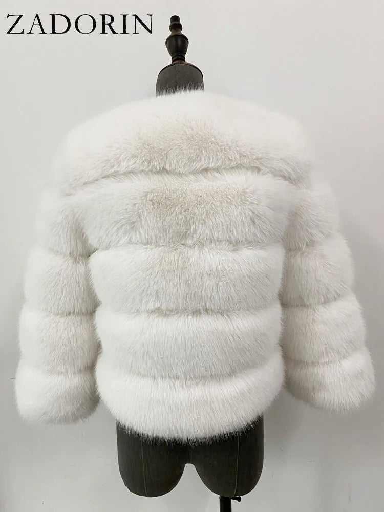 ZADORIN S-6XL Mink Coat Winter Black White Faux Fur Coat Woman Elegant Fluffy Faux Fur Jacket Top Short Fur Coats Woman Clothing