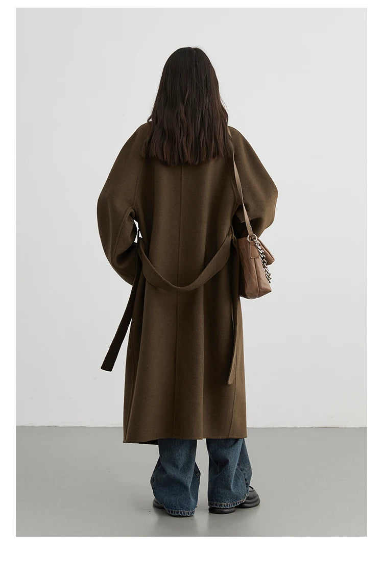 CHIC VEN Women Long Double-sided Woolen Coats Retro Loose Female Overcoat Double Breasted Ladies Windbreak Autumn Winter 2025