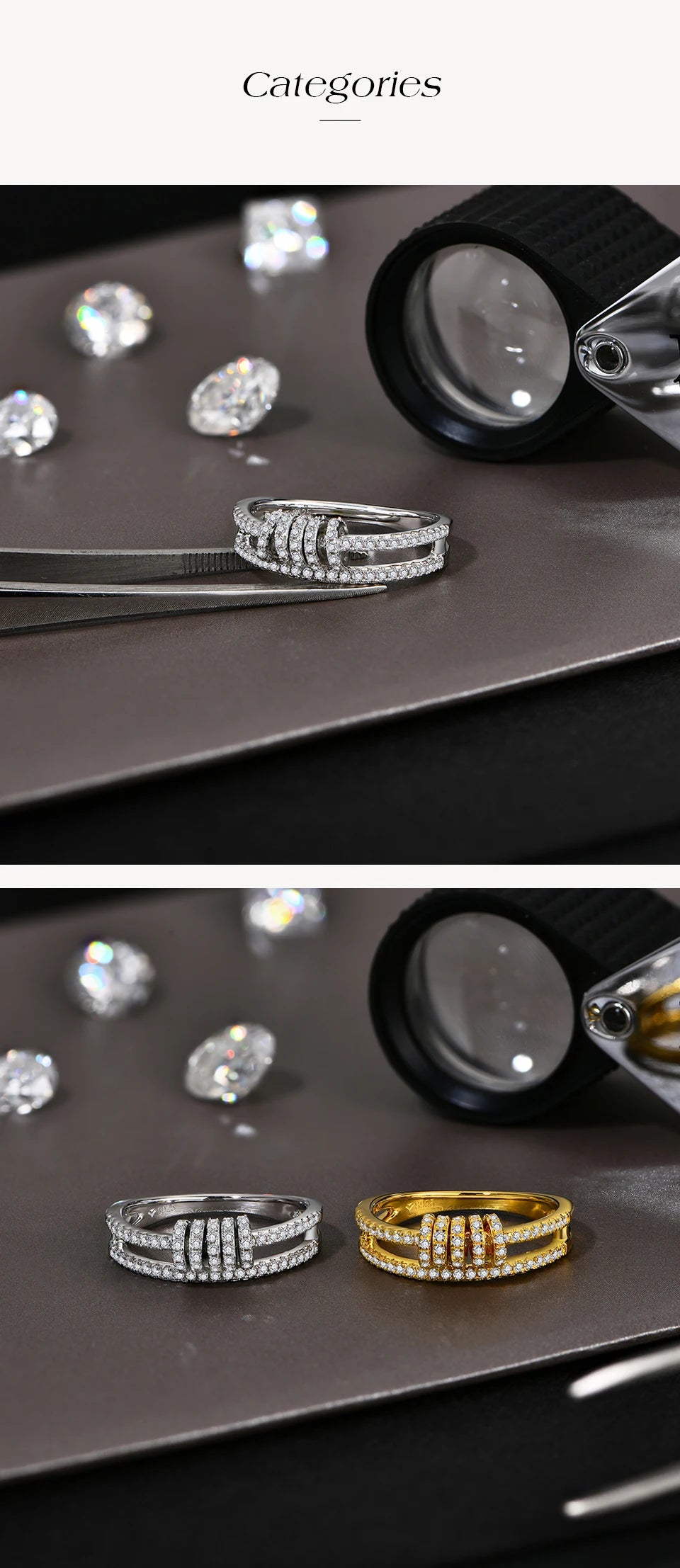 CHARMING Customize Full Moissanite Ring Brilliant Lab Diamond 925 Sterling Sliver Gold for Women Plated Wholesale Fine Jewelry