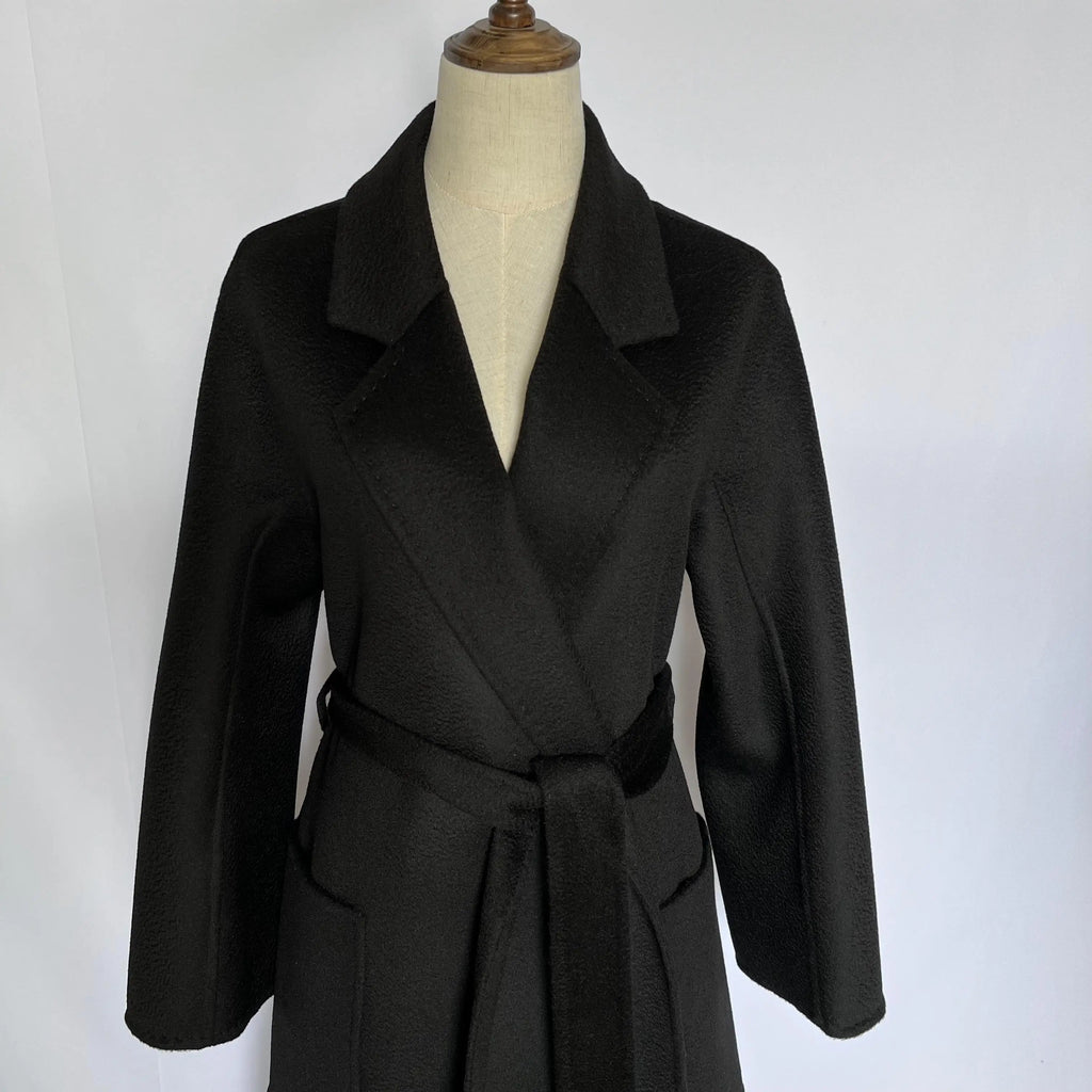 SPECIAL OFFER Cashmere Coat Female Winter Mid-Length Corrugated Coat Black Wool Coat Woman Autumn New Casual Fashion Beige Coat