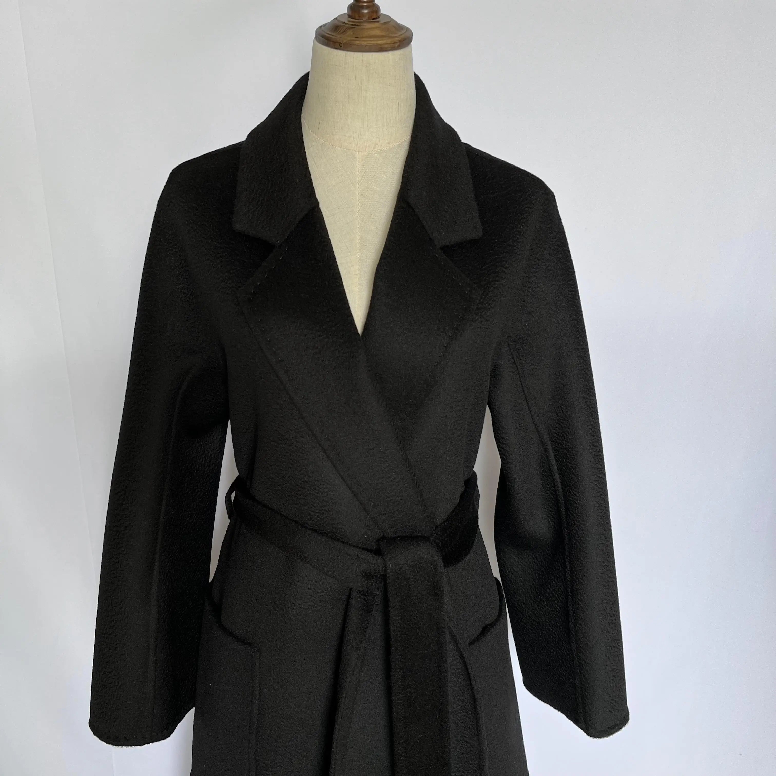 SPECIAL OFFER Cashmere Coat Female Winter Mid-Length Corrugated Coat Black Wool Coat Woman Autumn New Casual Fashion Beige Coat