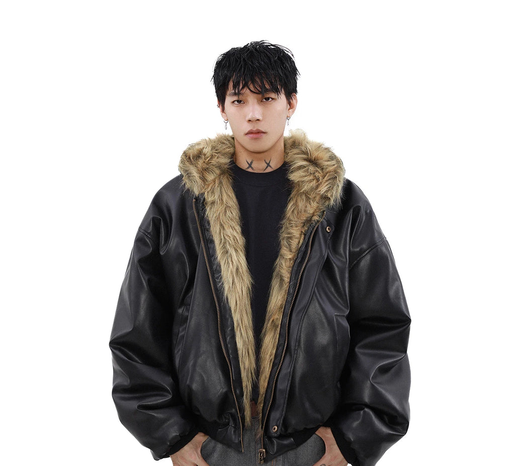 Men's Fashion High-end Long Sleeve Jacket Cotton Clothes Men's 2024 Winter New Velvet Thickened Double-sided Fur Integrated Coat