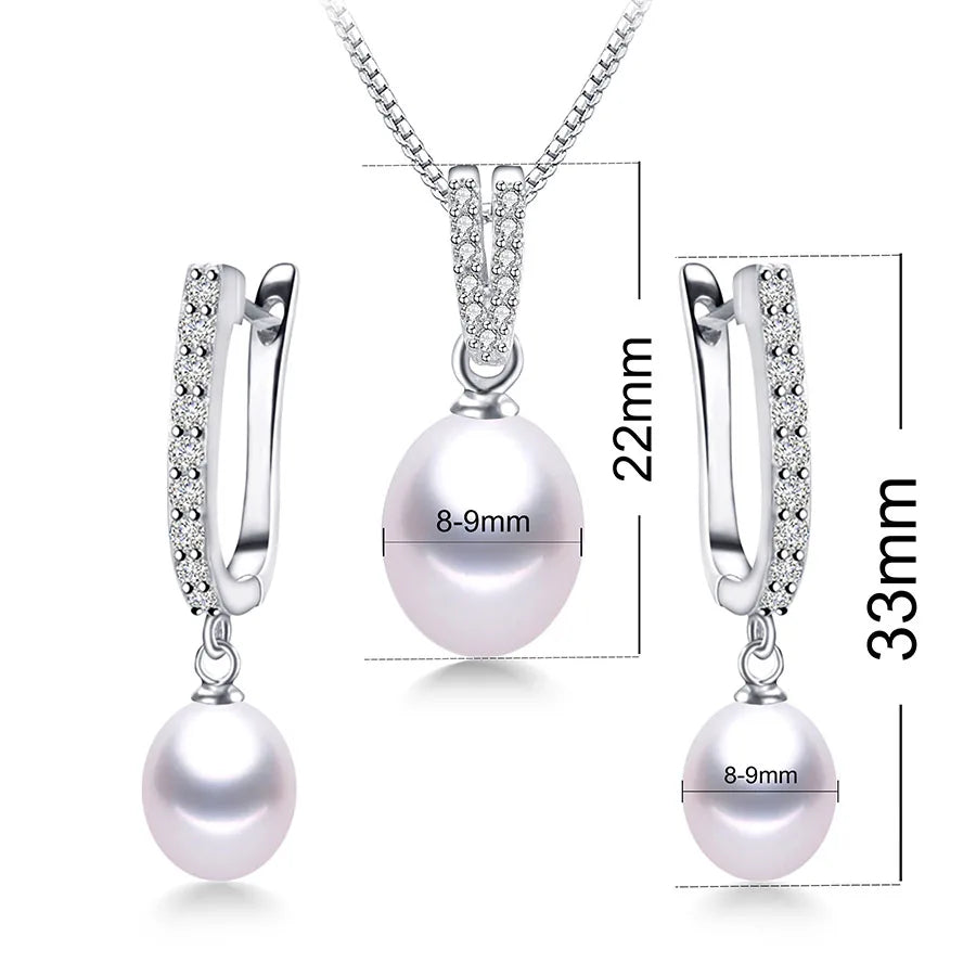 YWYC Horseshoe 8-9mm Rice Freshwater Pearl Earrings&Necklaces Jewelry Set for Women 925 Sterling Silver 45cm Pendant Necklace