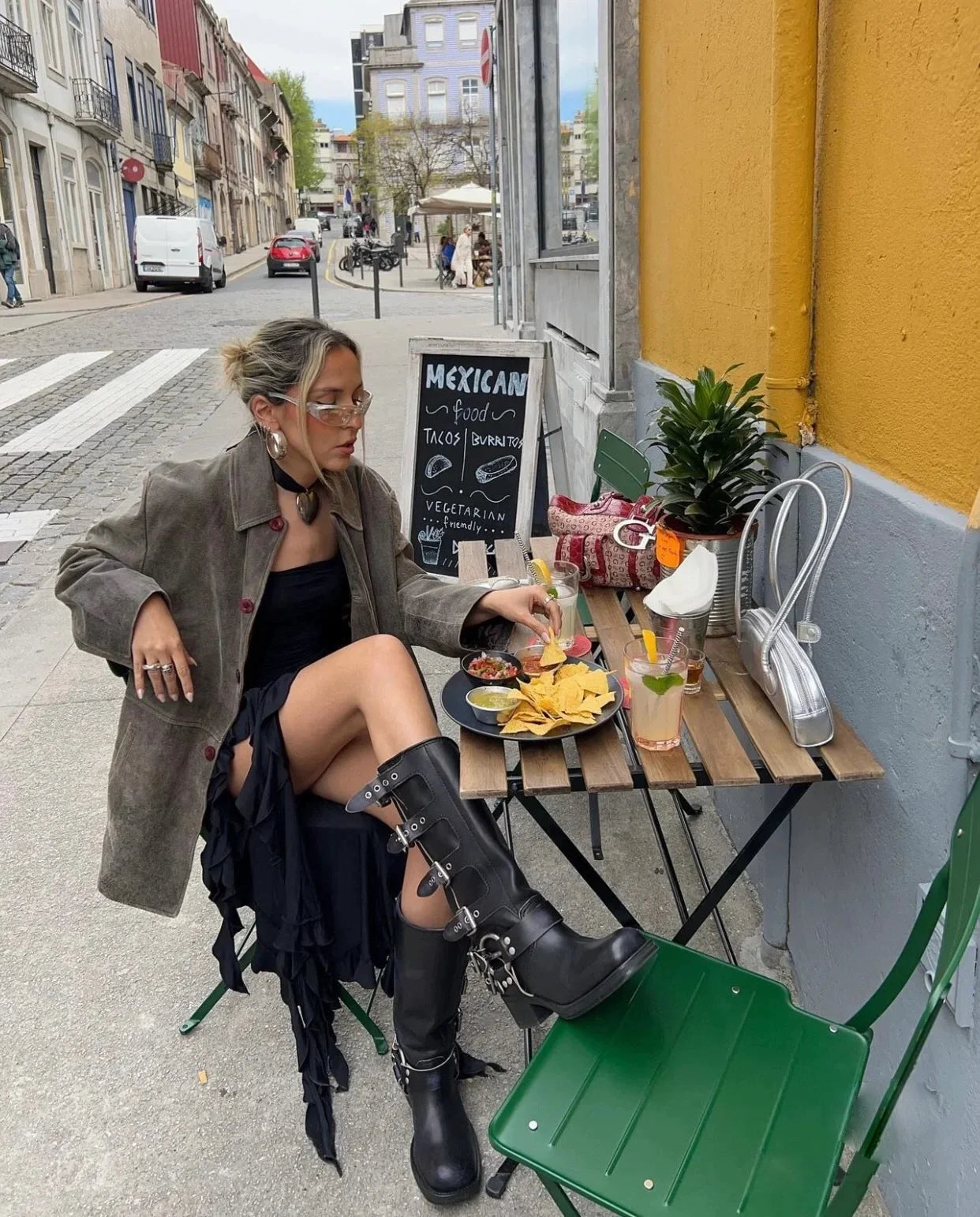 Arden Furtado 2025 Genuine Leather Platform Rivet Motorcycle boots Round toe Belt buckle Block heel mid wide calf Western boots