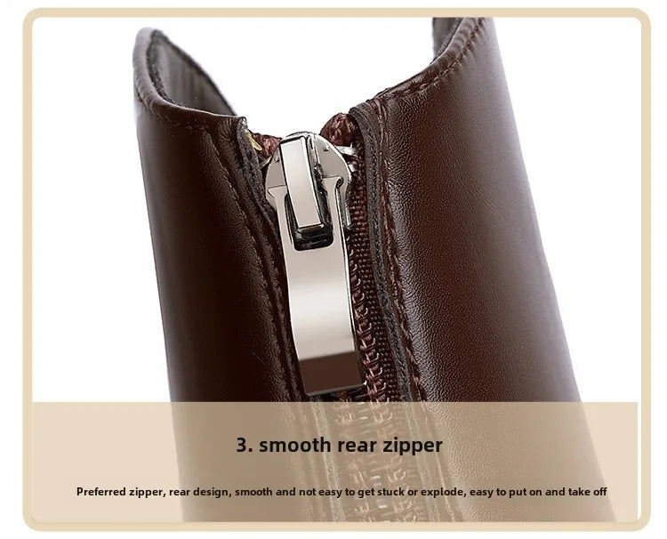 Women Leather Boots Luxury Pointed Brand Toe Chelsea Ankle Boots Trendy High Heels Zipper Goth Pumps Shoes French Women's Boots