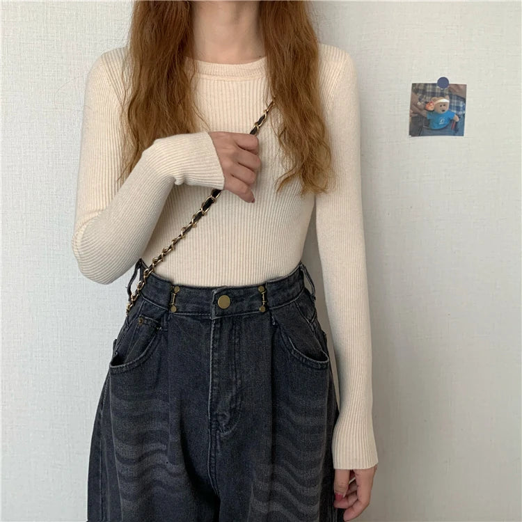 2025 New Women Sweater Autumn Winter Long Sleeve Pullover Basic Top Fashion O-neck Elastic Female Winter Solid Knitted Jumper