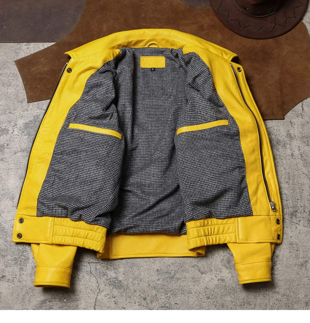 Mauroicardi Spring Autumn Cool Handsome Short Yellow Soft Pu Leather Jacket Men Turn-down Collar Luxury Designer Clothes 2025
