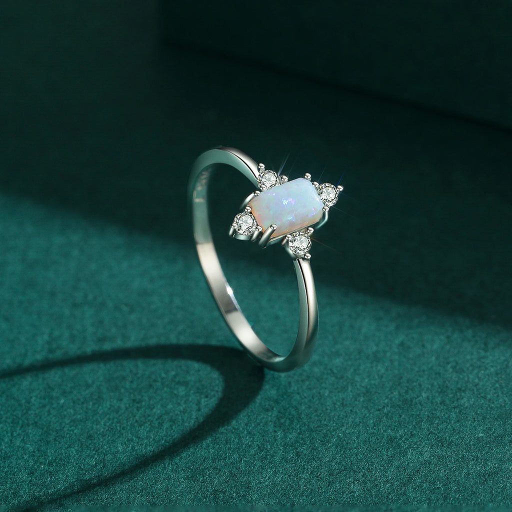 MODIAN Authentic 925 Sterling Silver Geometric Rectangle Natural Opal Jewelry Sets Rings Earrings For Women Wedding Jewelry