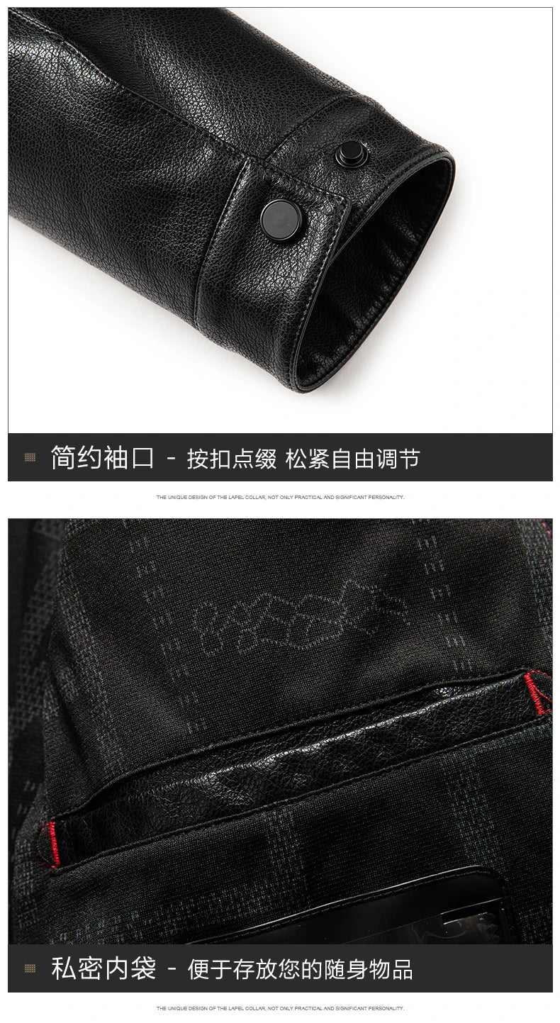 YN-2335 Spring and Autumn Men's Genuine Leather Polo Mock Neck Jacket Fashion Slim Sheepskin Coat Black Grey Husband Gift Youth