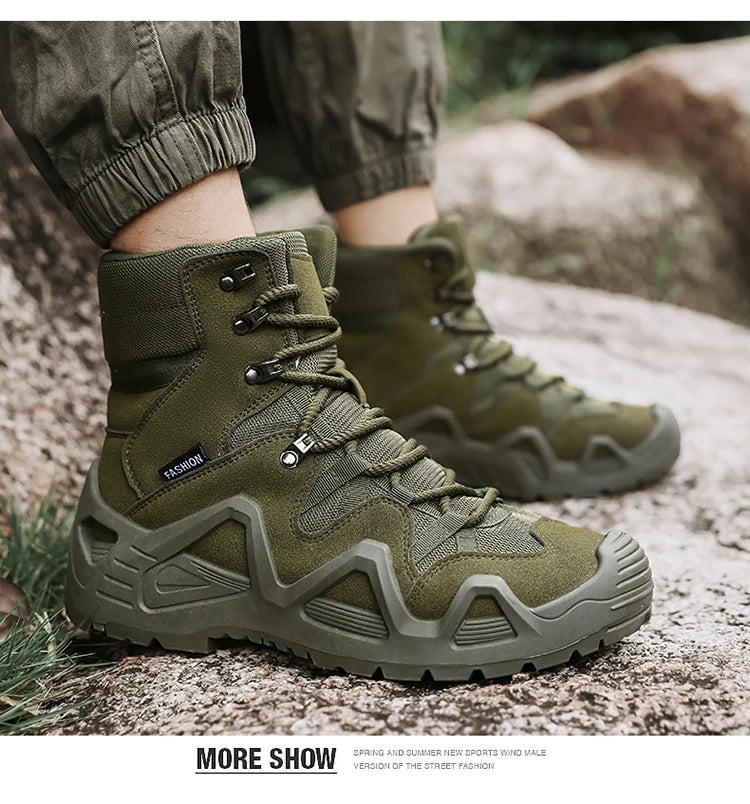 Men Tactical Boots with Straps for Combat Training Waterproof Straps Outdoor Hiking Breathable Shoes Multifunctional Motorcycle