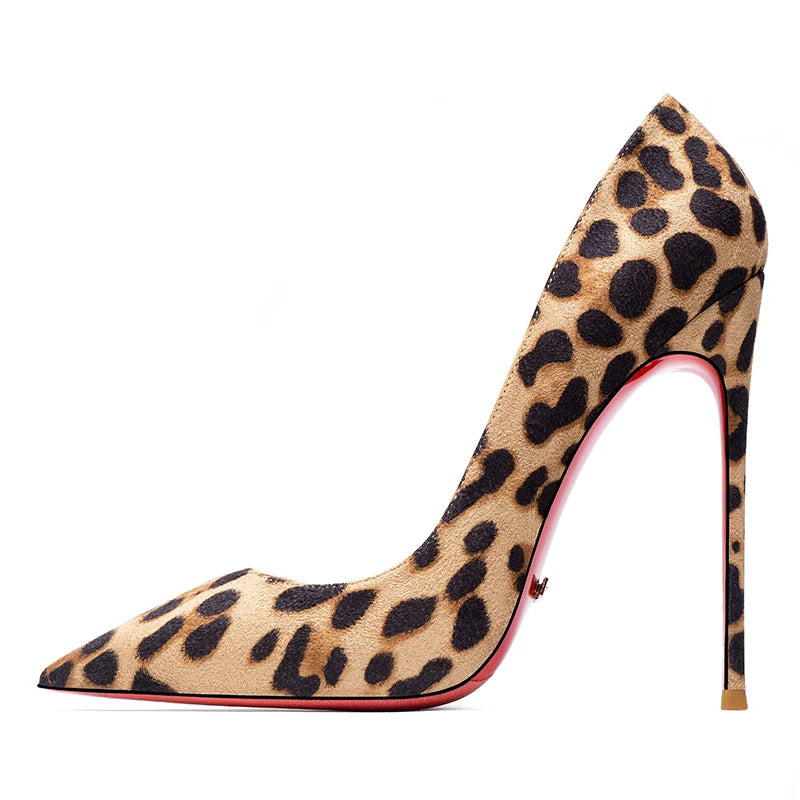 Elegant Women heeled Shoes Red Shiny Bottoms Pointed Toe High Heels Designer Luxury Leopard Suede Pumps Fashion Party Prom Shoes