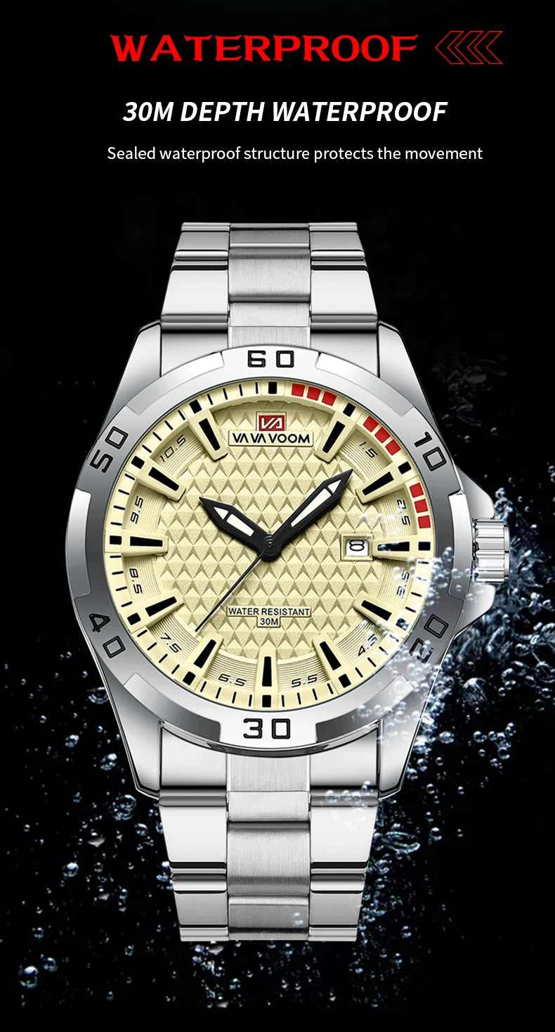 VA VA VOOM Men Casual Sport Military Quartz Calendar Wrist Watch for Man Business Leather Waterproof Male Clock Relogio Masculin