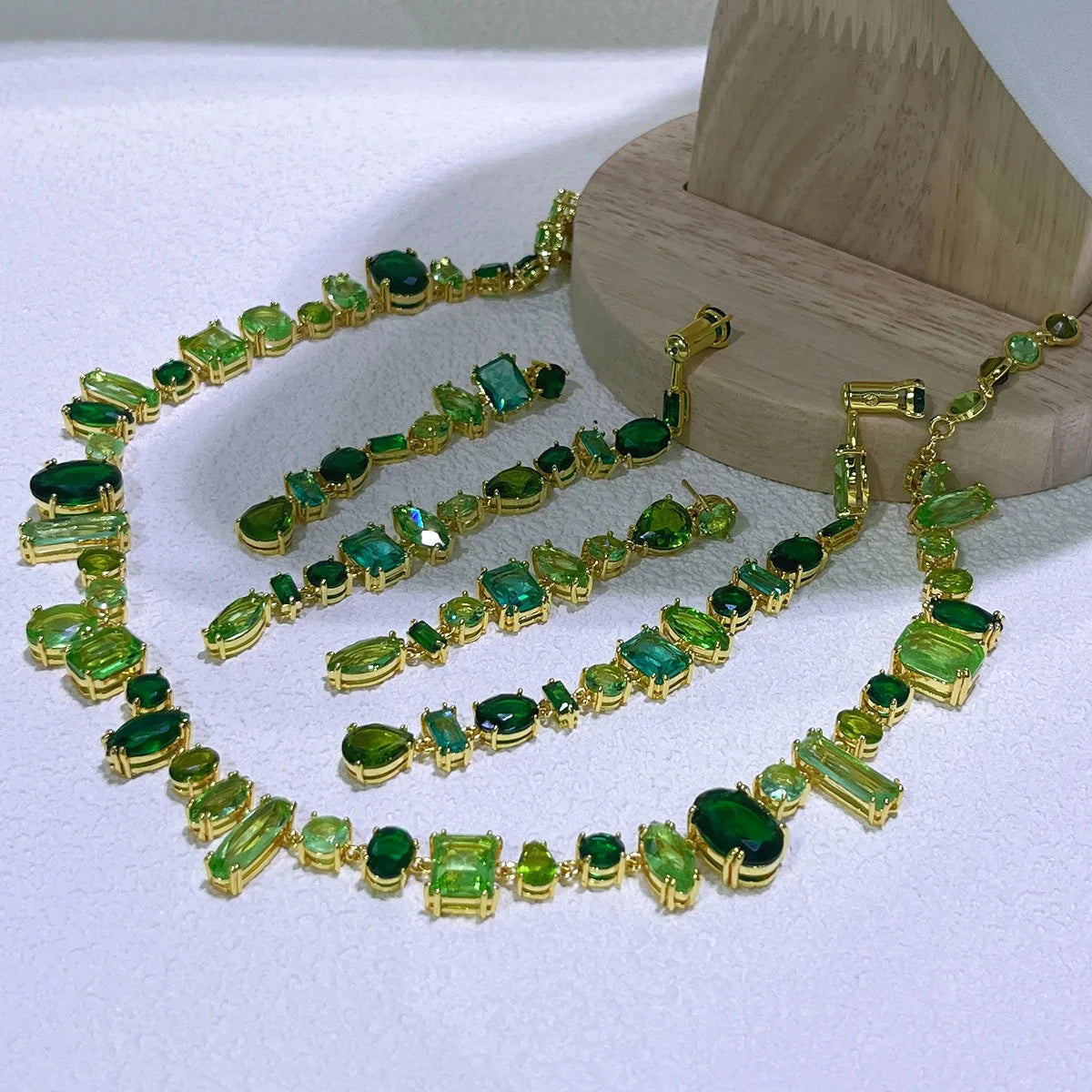 Original Luxury Brand Fine Jewelry Sets Zircon Crystal Green Necklace Earring Bracelet Charms for Women Wedding Accessories