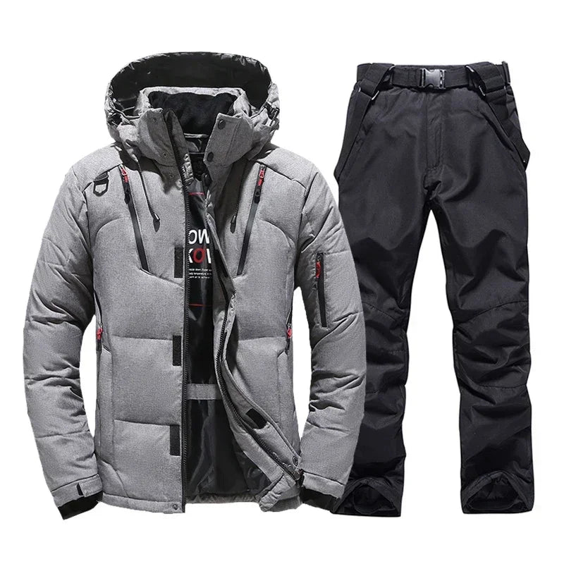 New Thermal Winter Skiing Down Jacket Ski Suit Men Snowboard Bibs Pants Warm Set Male Snowmobile Clothing For Wear Overalls