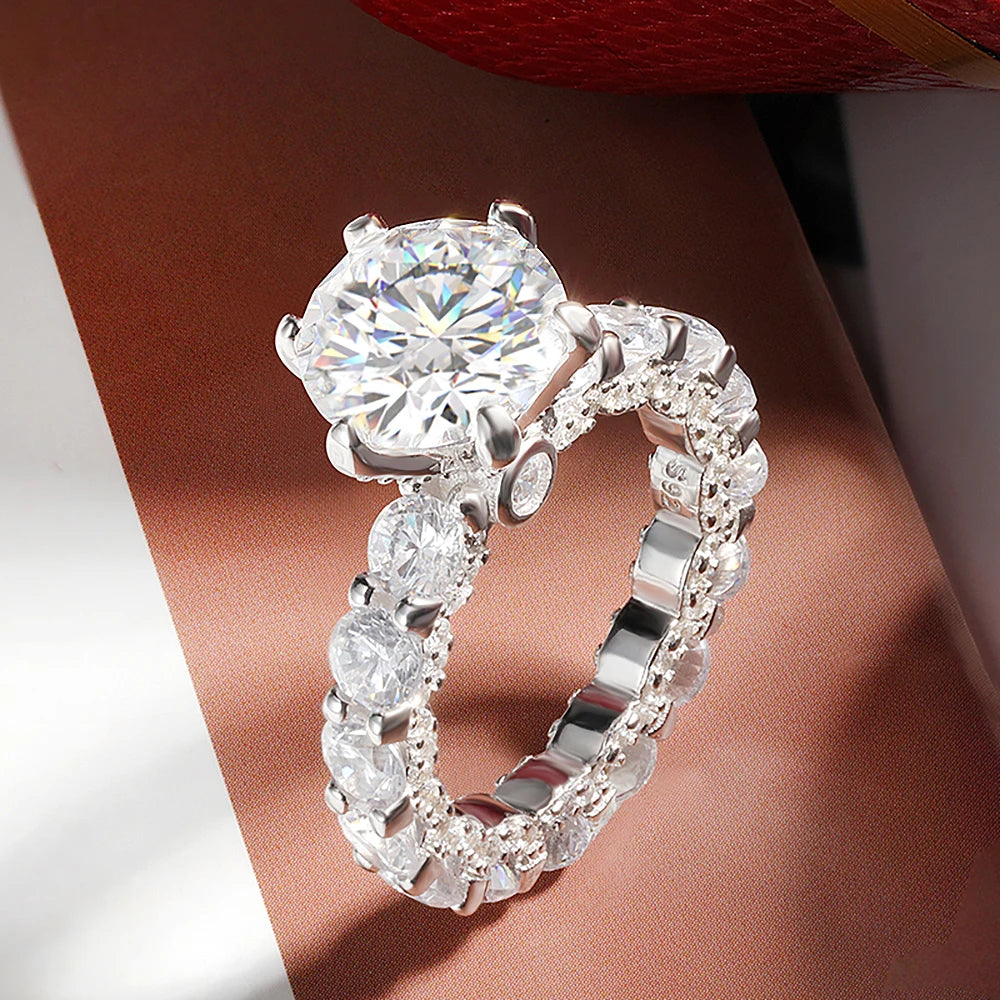 4Carat Moissanite Engagement Rings With Certificate S925 Silver Hidden Halo Diamond Wedding Ring Eternity Band For Women Jewelry