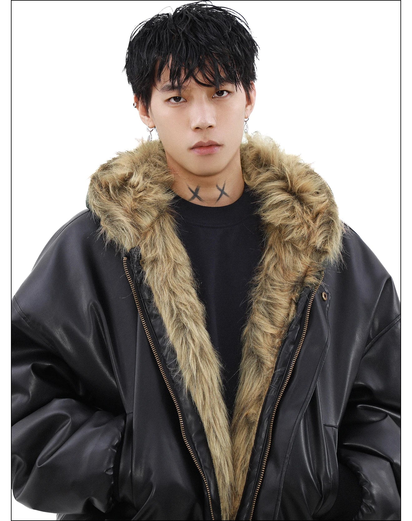 Men's Fashion High-end Long Sleeve Jacket Cotton Clothes Men's 2024 Winter New Velvet Thickened Double-sided Fur Integrated Coat