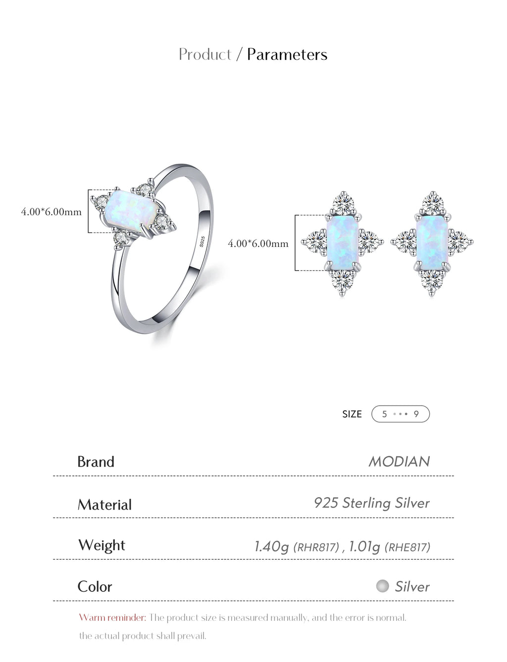 MODIAN Authentic 925 Sterling Silver Geometric Rectangle Natural Opal Jewelry Sets Rings Earrings For Women Wedding Jewelry