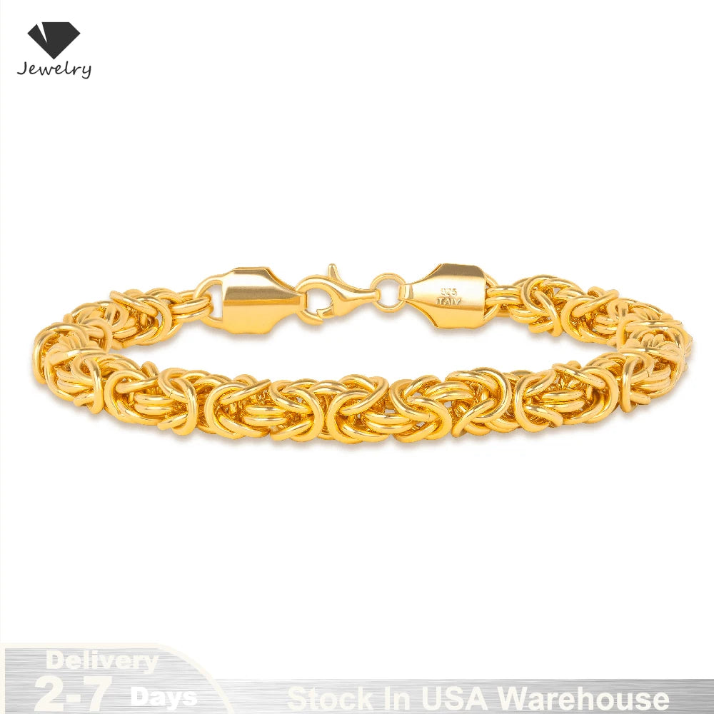 18K Gold Plated 8 Inches Braided Bracelet for Women Men 925 Sterling Silver Fashion Charm Couple Gift Jewelry Accessories USA