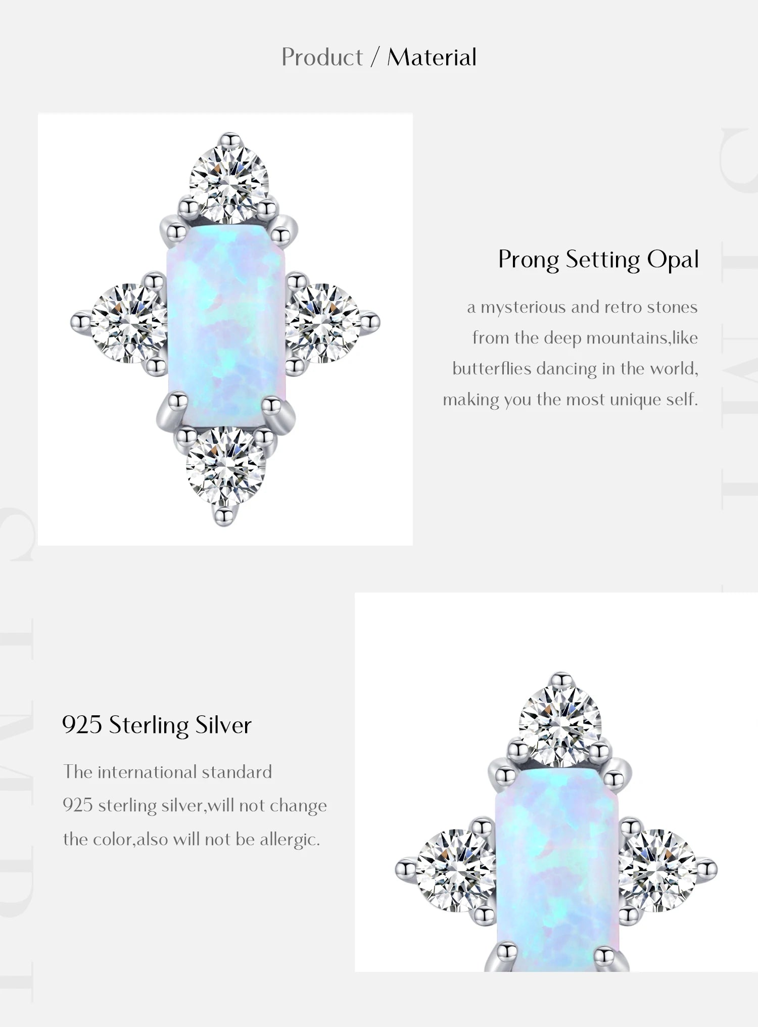 MODIAN Authentic 925 Sterling Silver Geometric Rectangle Natural Opal Jewelry Sets Rings Earrings For Women Wedding Jewelry