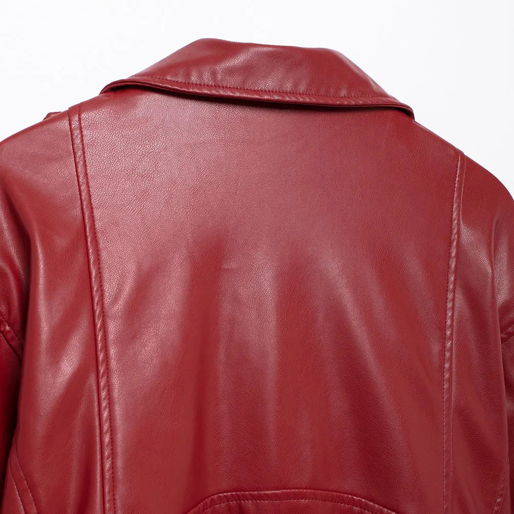 Faux Leather Moto & Biker Jacket for Women, Long Sleeve Coat, Front Zipper, Female Outerwear, Chic Tops, Fashion