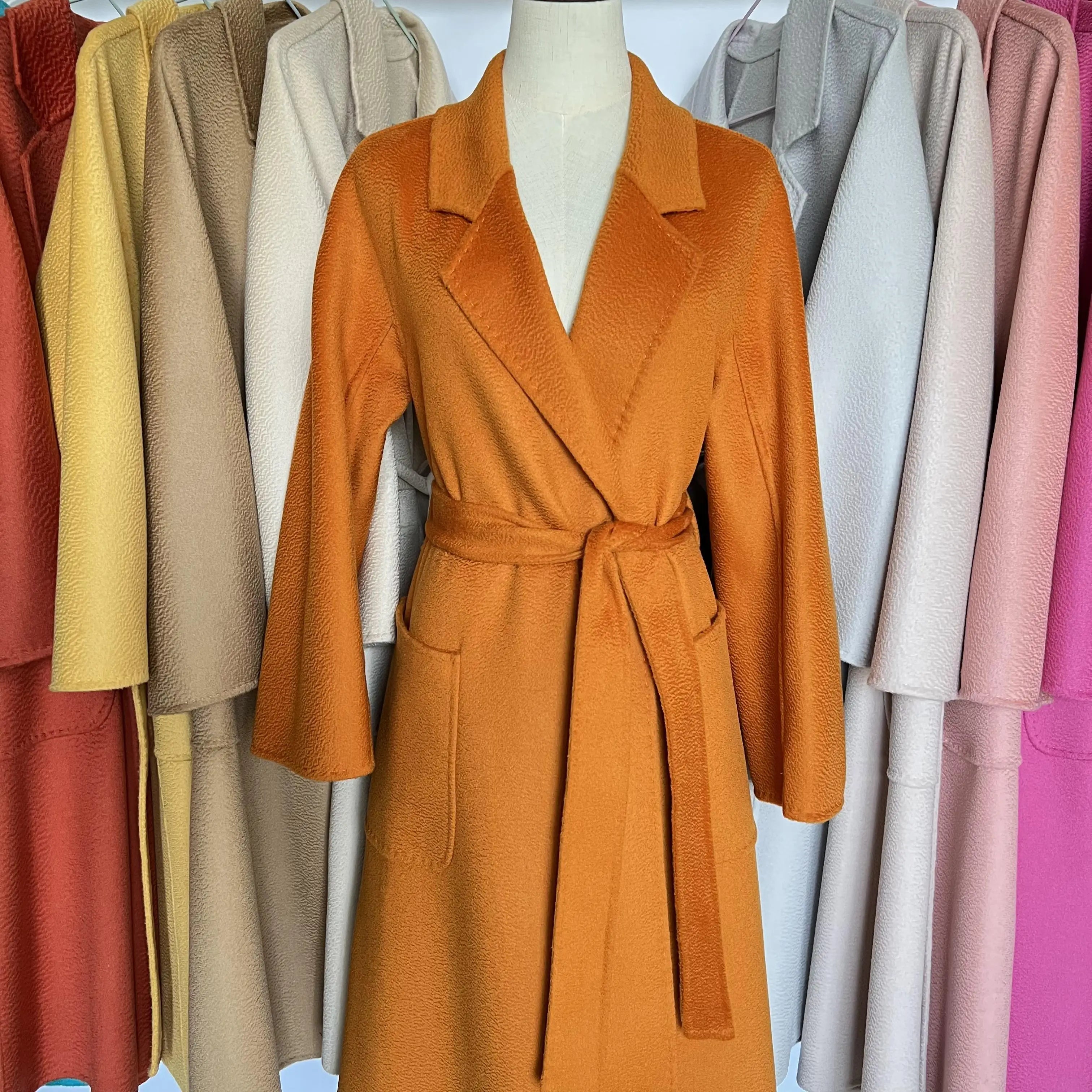 SPECIAL OFFER Cashmere Coat Female Winter Mid-Length Corrugated Coat Black Wool Coat Woman Autumn New Casual Fashion Beige Coat