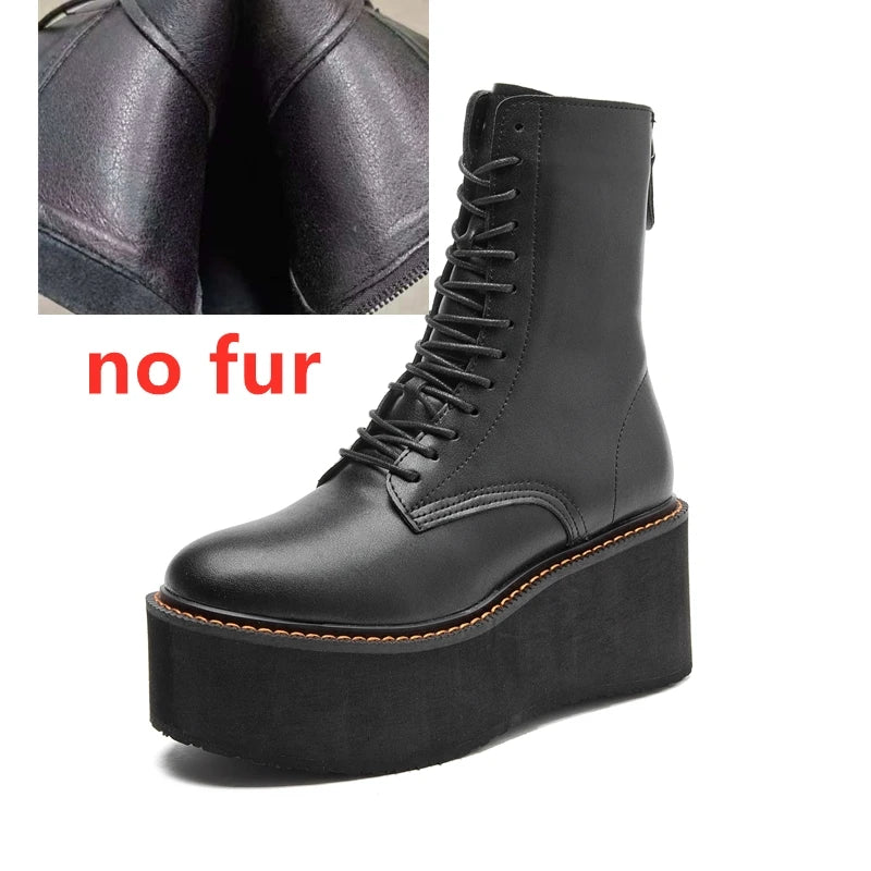 AIYUQI Women Ankle Boots Genuine Leather 2025 New Platform High Heel Short Boots Female Non-slip Large Size Women Winte Boots