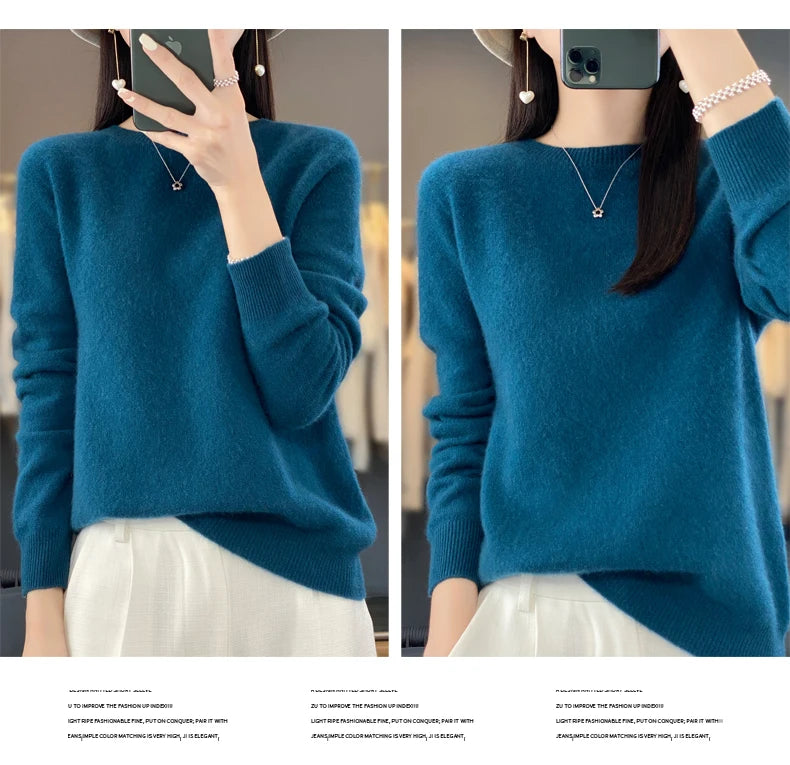 New cashmere sweater women's sweater in autumn and winter 100% merino wool fashion O-neck autumn warm pullover top