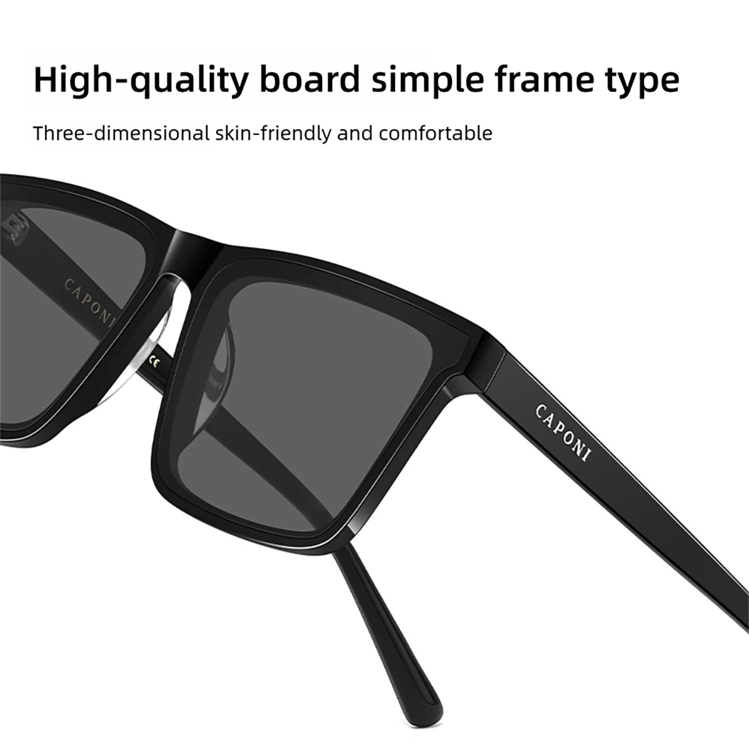 CAPONI Nylon Polarized Sunglasses High Quality Acetate Square Flat Design Sun Glasses For Men UV400 Protect Black Shades CP7499