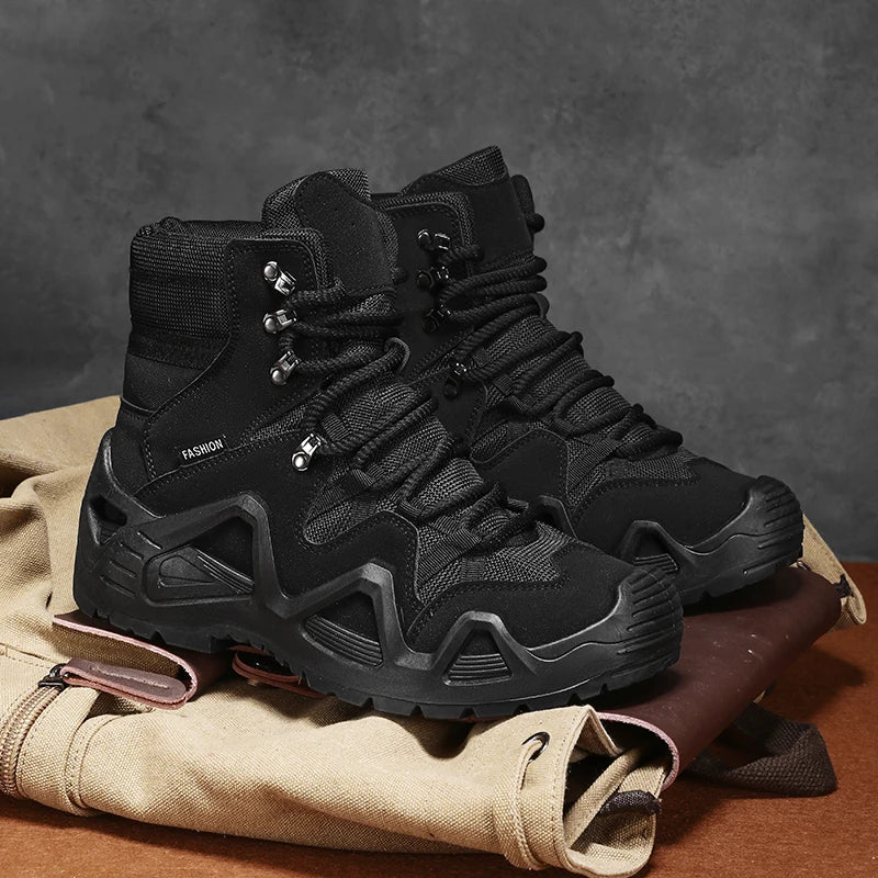 Men Tactical Boots with Straps for Combat Training Waterproof Straps Outdoor Hiking Breathable Shoes Multifunctional Motorcycle