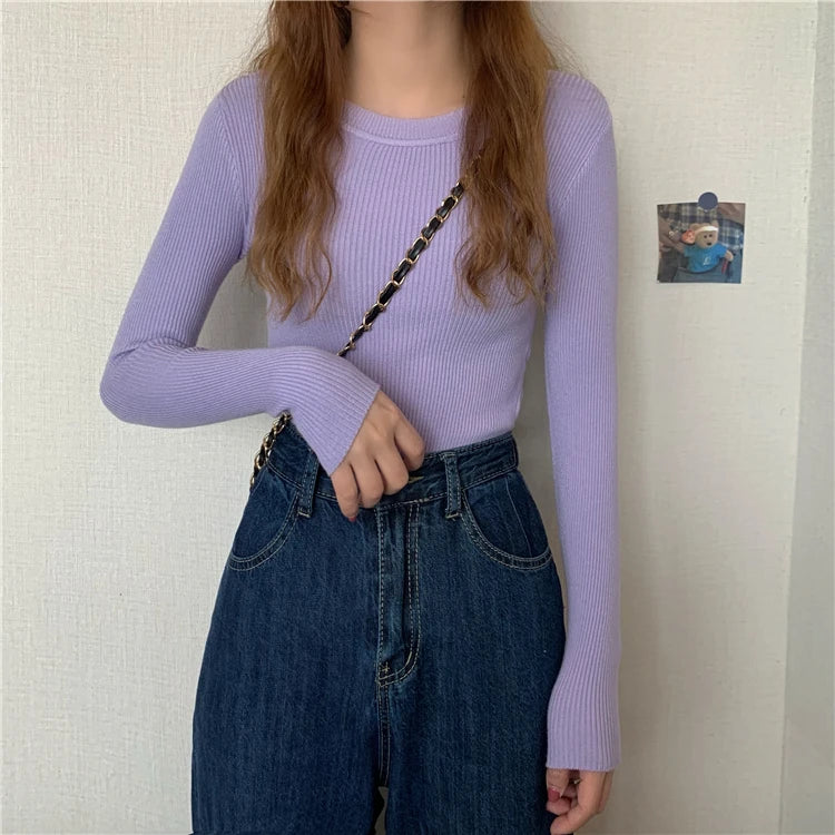 2025 New Women Sweater Autumn Winter Long Sleeve Pullover Basic Top Fashion O-neck Elastic Female Winter Solid Knitted Jumper