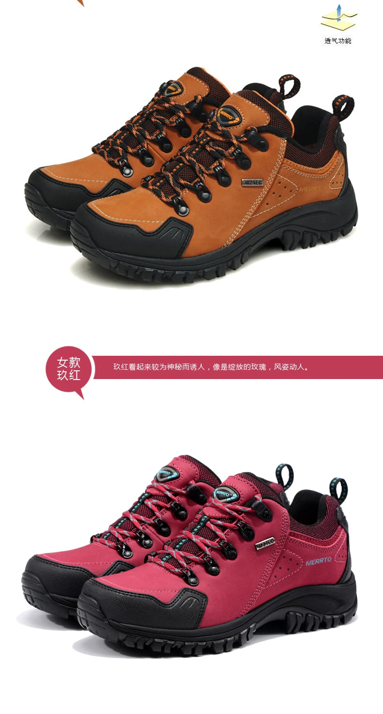 MERRTO Cowhide Outdoor Men Hiking Shoes Trekking Hunting women Tourism Mountain Breathable Climbing Sneakers Tactical boots