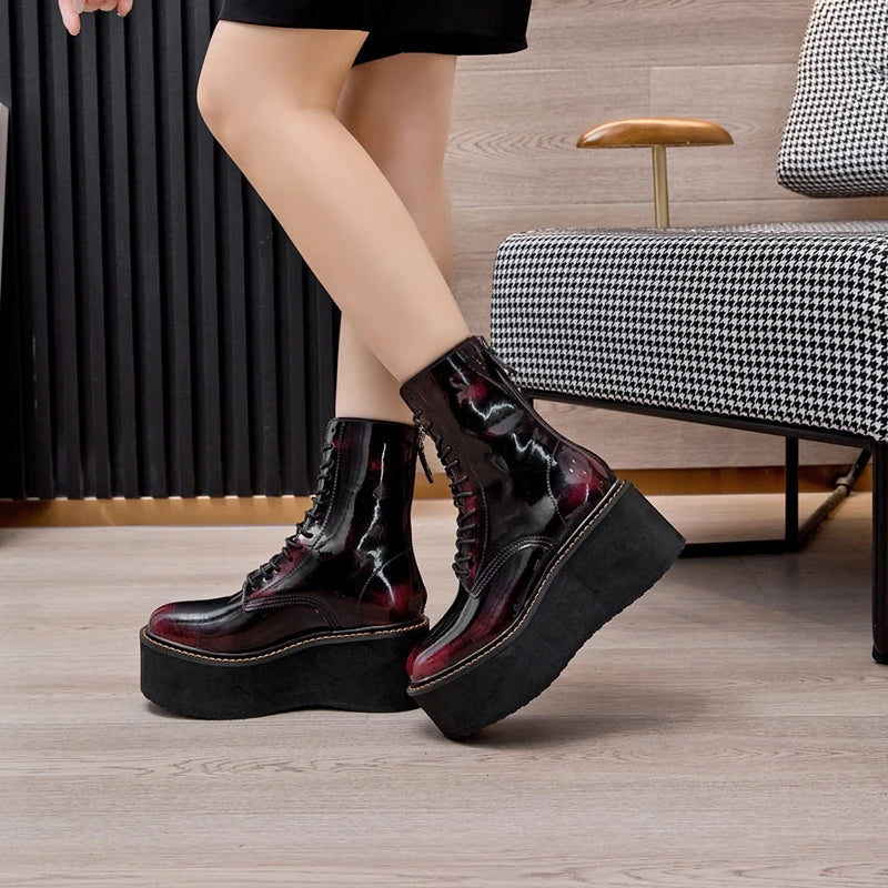 AIYUQI Women Ankle Boots Genuine Leather 2025 New Platform High Heel Short Boots Female Non-slip Large Size Women Winte Boots