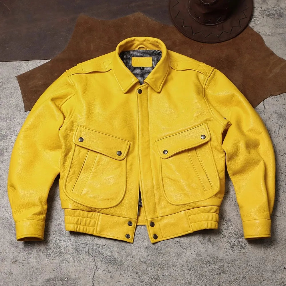 Mauroicardi Spring Autumn Cool Handsome Short Yellow Soft Pu Leather Jacket Men Turn-down Collar Luxury Designer Clothes 2025