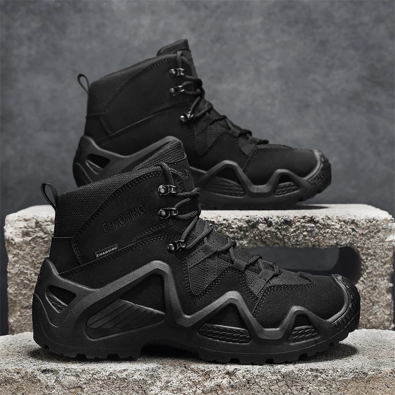 Men Tactical Boots with Straps for Combat Training Waterproof Straps Outdoor Hiking Breathable Shoes Multifunctional Motorcycle