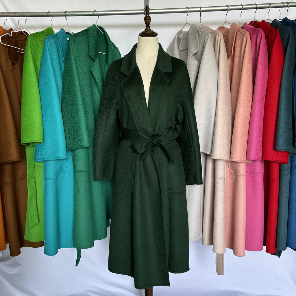 SPECIAL OFFER Cashmere Coat Female Winter Mid-Length Corrugated Coat Black Wool Coat Woman Autumn New Casual Fashion Beige Coat