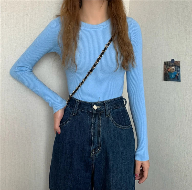 2025 New Women Sweater Autumn Winter Long Sleeve Pullover Basic Top Fashion O-neck Elastic Female Winter Solid Knitted Jumper