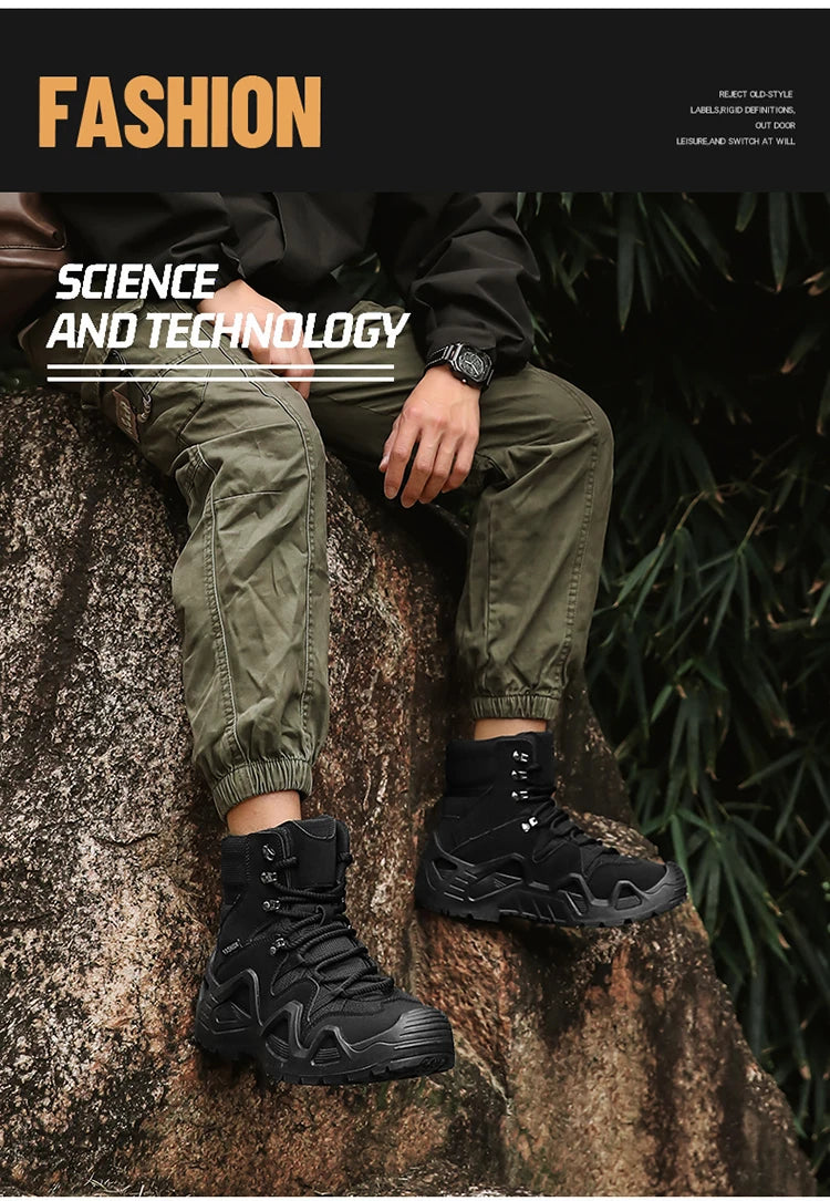 Men Tactical Boots with Straps for Combat Training Waterproof Straps Outdoor Hiking Breathable Shoes Multifunctional Motorcycle