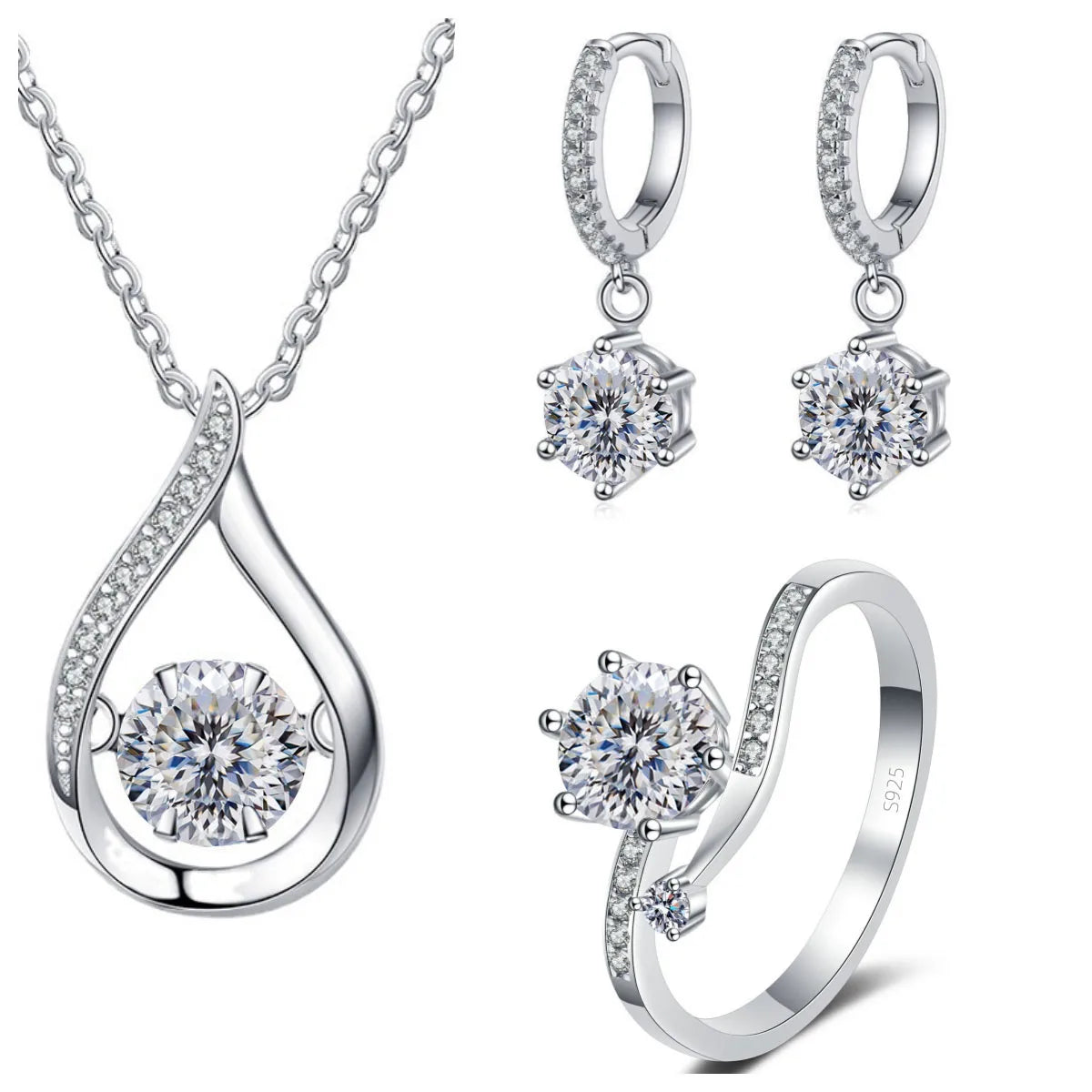 Real 925 Silver Moissanite Jewelry Set pendant necklace ring Stud Earrings Solitaire Pendant Necklace Set for Women Men Gift