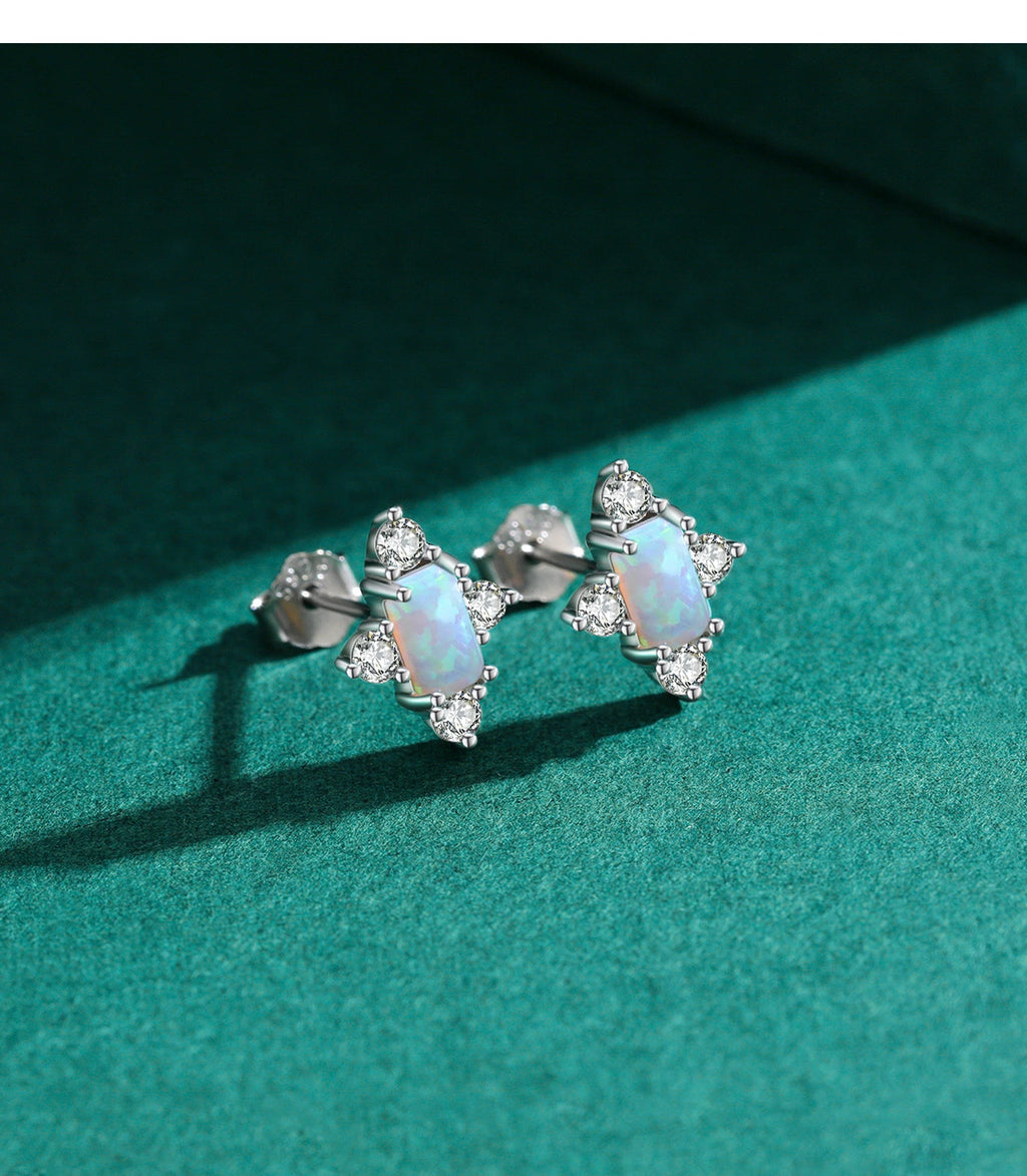MODIAN Authentic 925 Sterling Silver Geometric Rectangle Natural Opal Jewelry Sets Rings Earrings For Women Wedding Jewelry