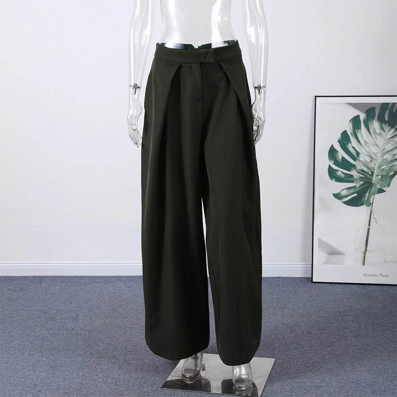 Casual Striped Loose Pants Women High Waist Pleated Straight Long Wide Leg Trousers Female 2025 Fashion Autumn Lady Bottoms