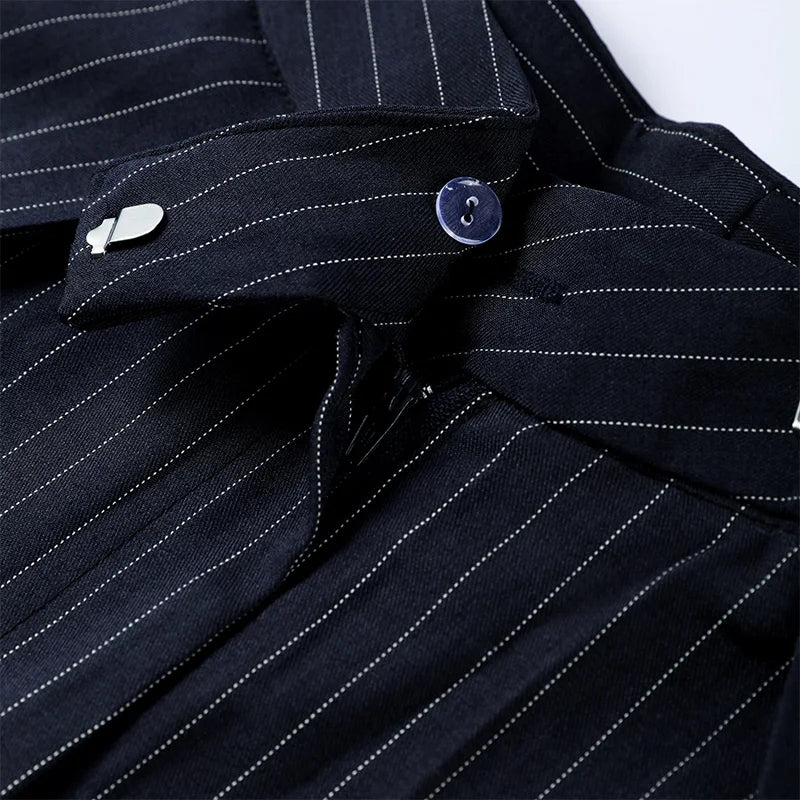 Casual Striped Loose Pants Women High Waist Pleated Straight Long Wide Leg Trousers Female 2025 Fashion Autumn Lady Bottoms