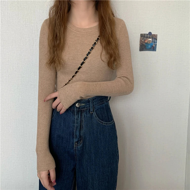 2025 New Women Sweater Autumn Winter Long Sleeve Pullover Basic Top Fashion O-neck Elastic Female Winter Solid Knitted Jumper