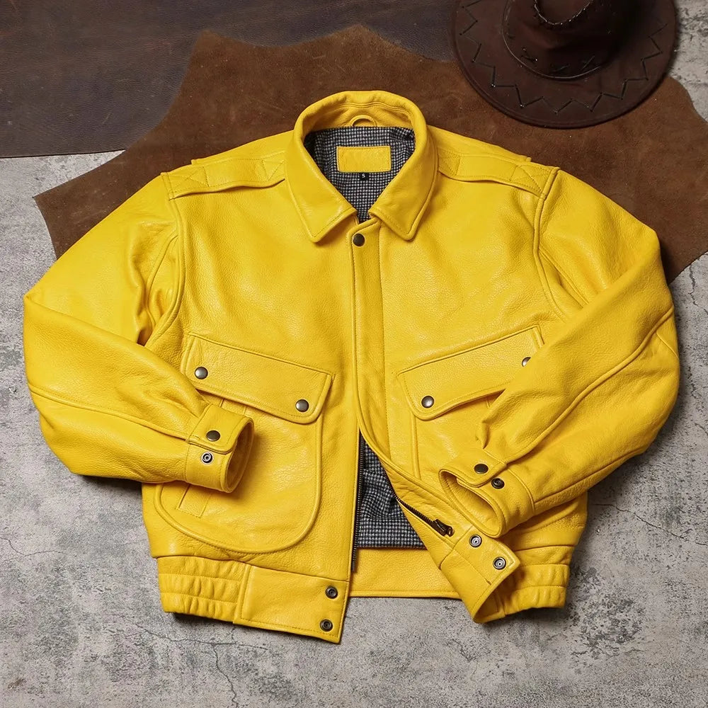 Mauroicardi Spring Autumn Cool Handsome Short Yellow Soft Pu Leather Jacket Men Turn-down Collar Luxury Designer Clothes 2025