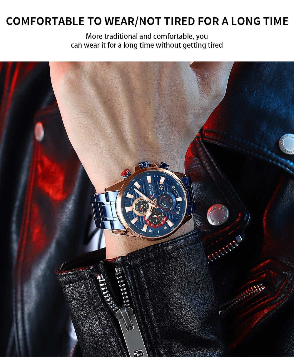 CURREN Sports Casual Quartz Wristwatches with Chronograph Fashion Stainless Steel Men's Watch Auto Date Clock Male with box